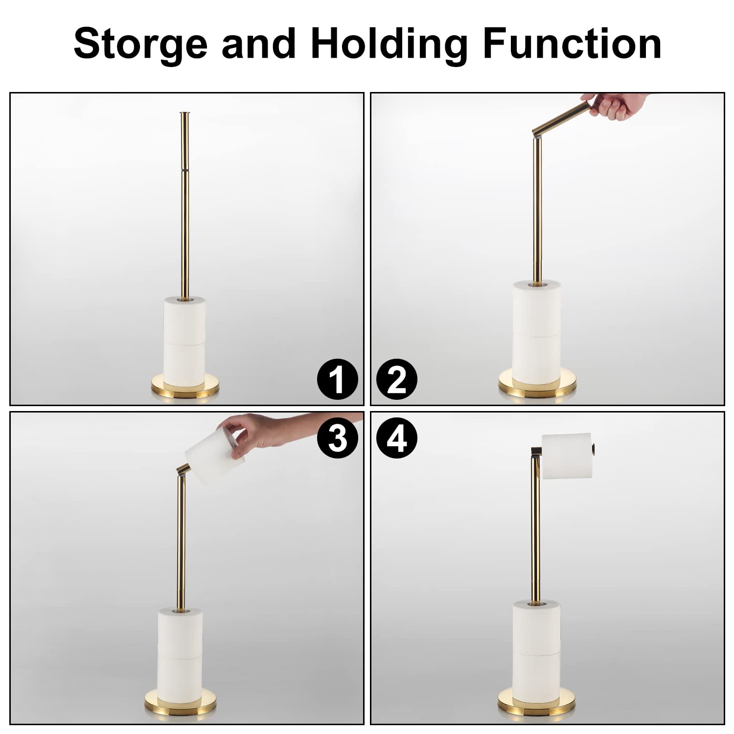 Bgl Freestanding Toilet Paper Holder Gold, Toilet Paper Holder With Reserve Storage Paper Rolls, Toilet Paper Holder On Floor